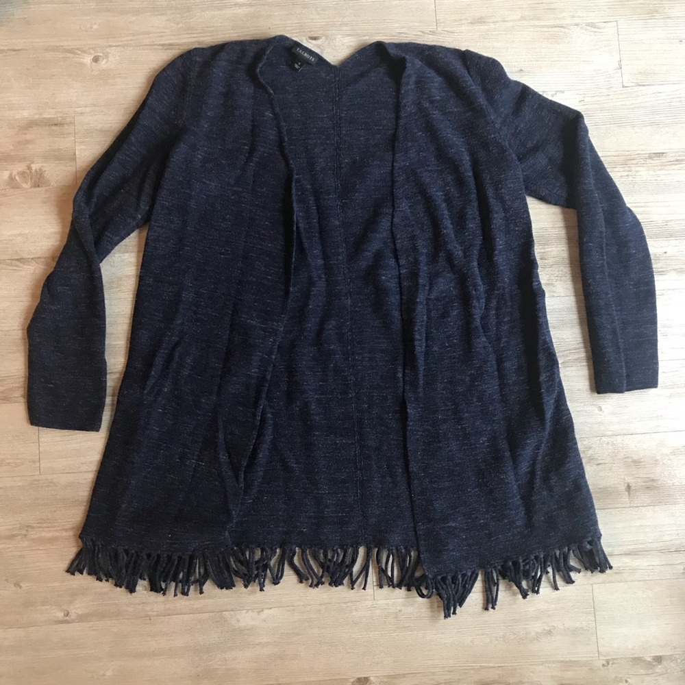 Talbots Long Cardigan with Fringe, Women’s Size S, Navy Blue